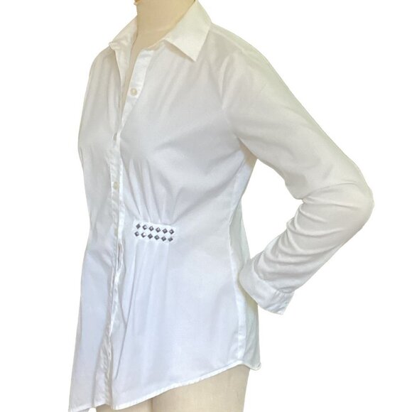 Cabi Chic Asymmetrical Studded Shirt Sz S White 118K - Picture 4 of 9